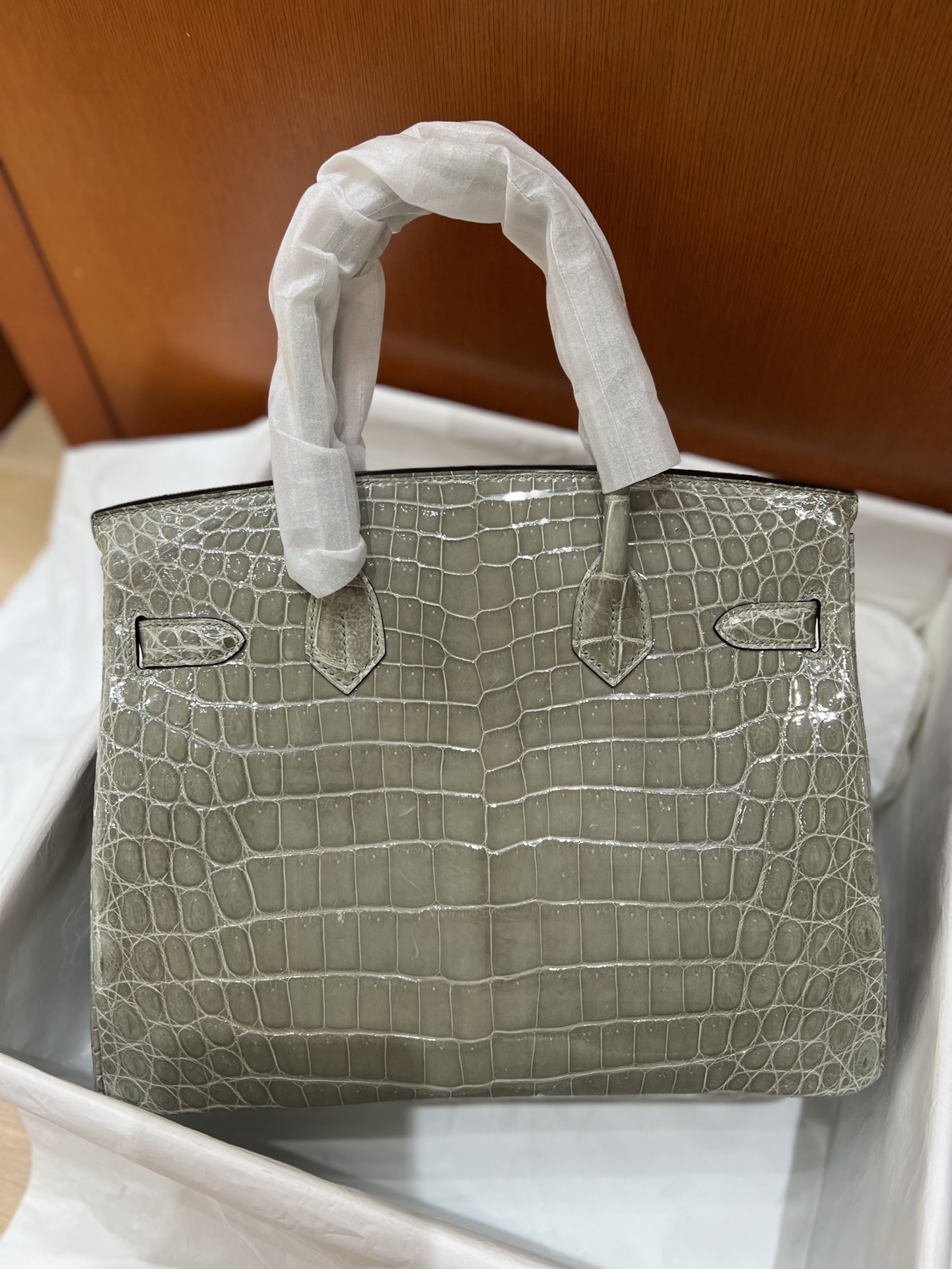 Hermes Birkin 30CM Handmade Bag In Grey Crocodile Niloticus Shiny Skin